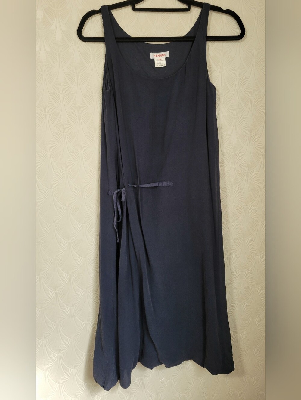 Hannoh Wessel Navy Chiffon Silk Cotton Gathered Tie Dress size 36 FR size 4 US
